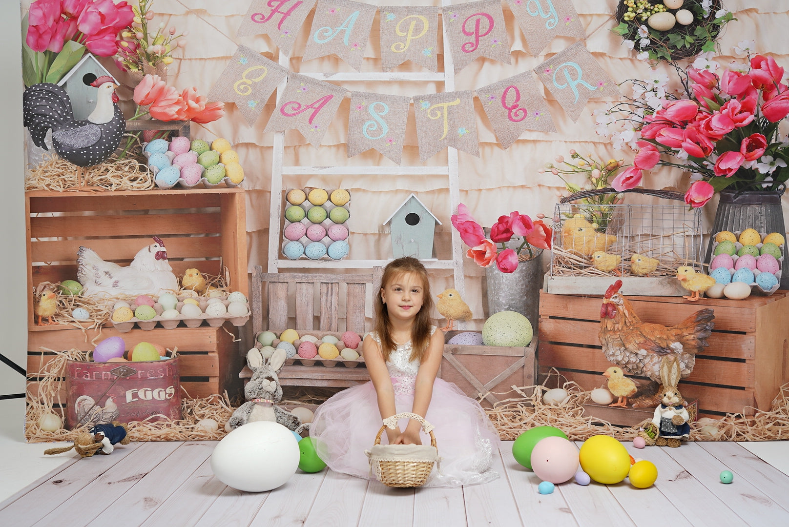 Kate Colorful Eggs Happy Easter Backdrop for Photography