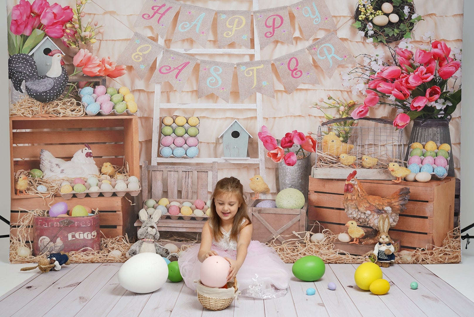Kate 7x5ft Colorful Eggs Happy Easter Backdrop (only shipping to Canada)