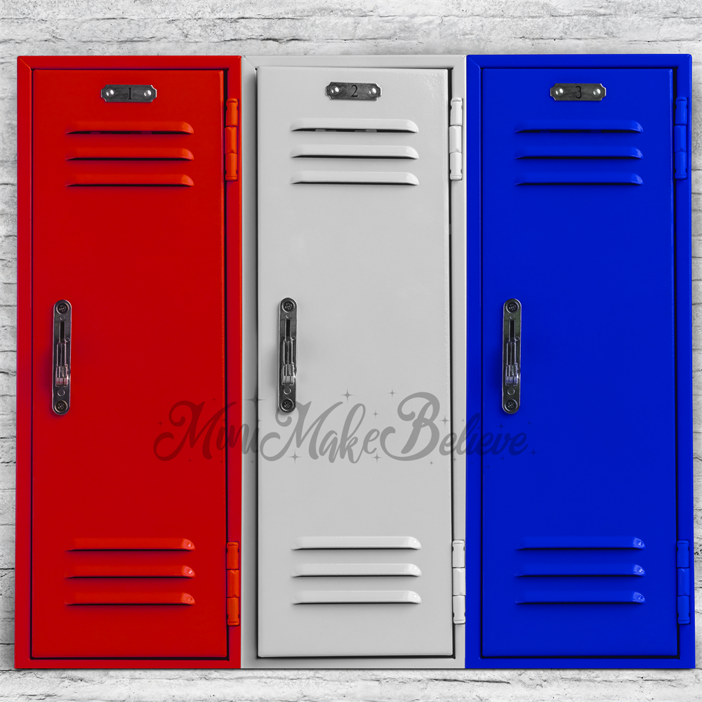 Kate Colorful School Backdrop Gym Lockers Designed by Mini MakeBelieve