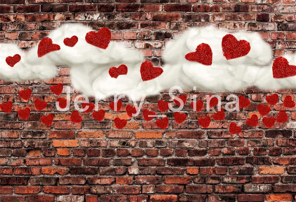 Kate Dark Brick with Red Hearts Valentine's Day Backdrop for Photography designed by Jerry_Sina - Kate Backdrop