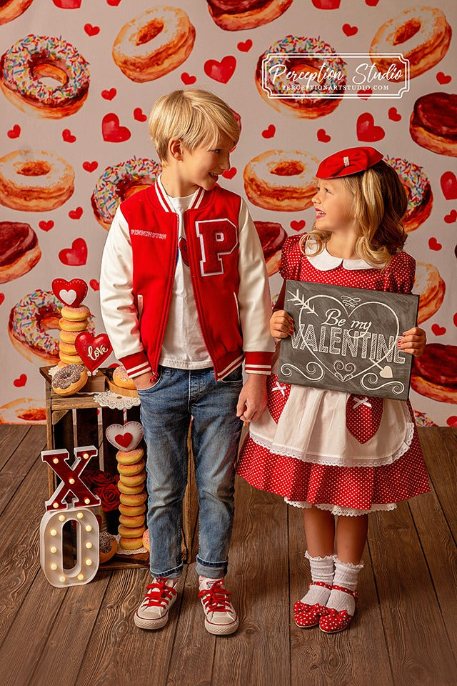 Kate Donuts Red Heart Children Backdrop for Photography - Kate Backdrop