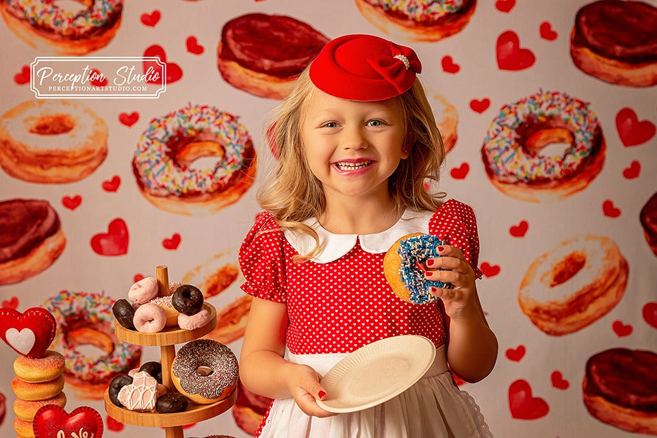 Kate Donuts Red Heart Children Backdrop for Photography
