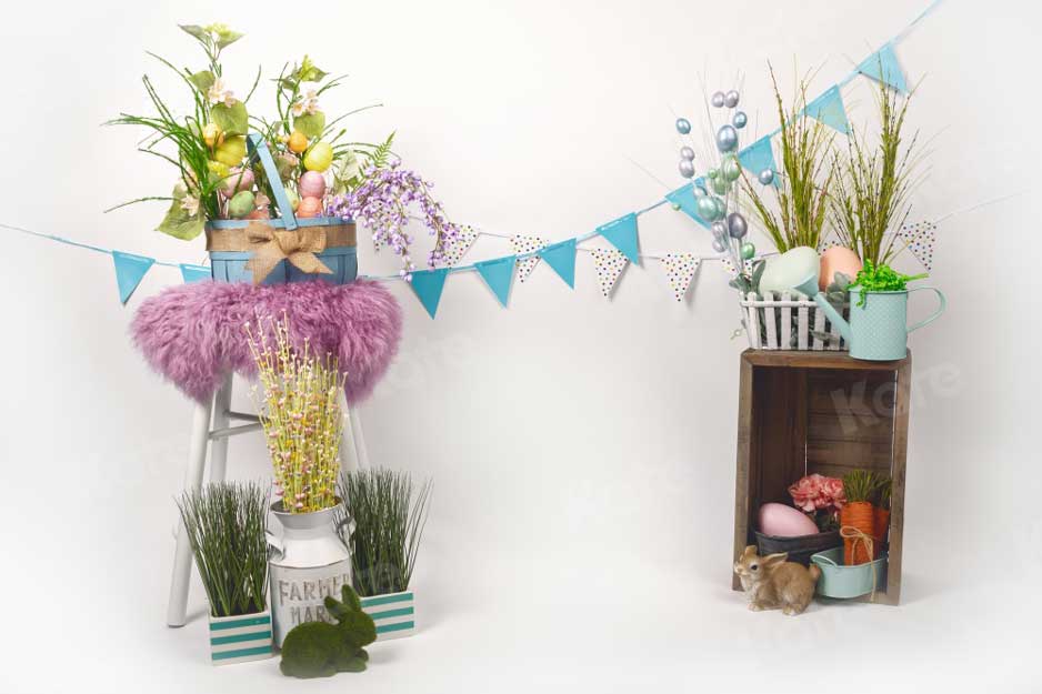 Kate Easter with Floral Decoration and Rabbit  Backdrop Designed By Angela Marie Photography