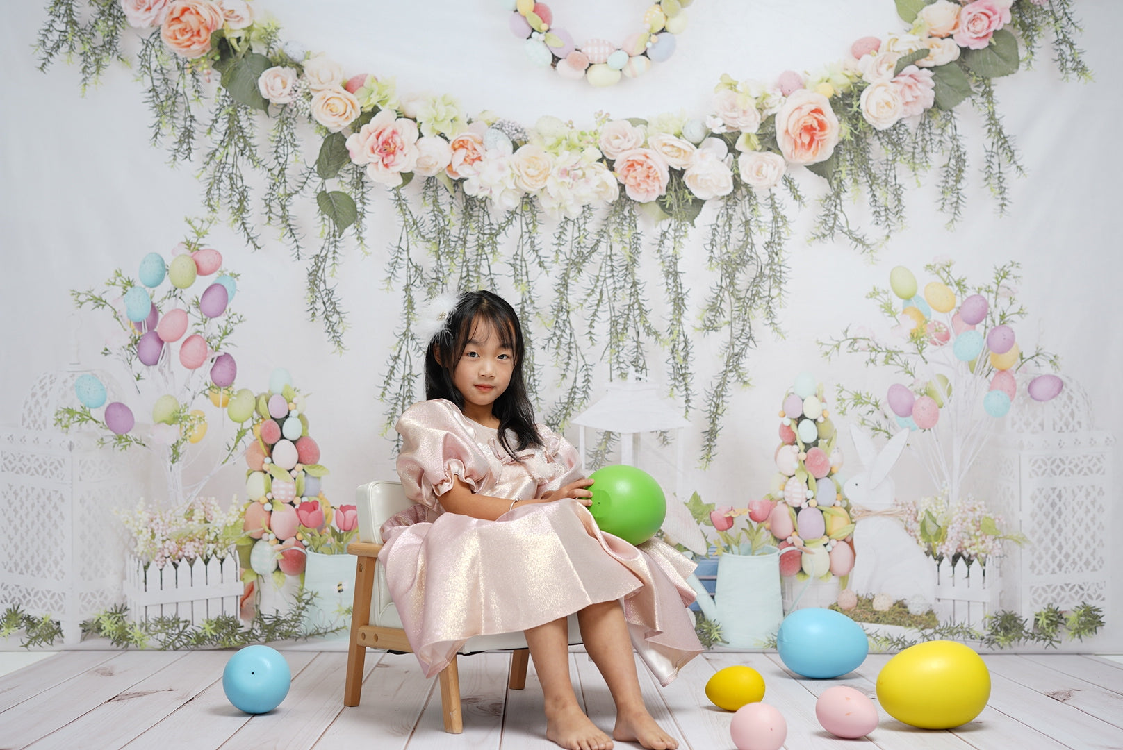 Kate Easter with Rabbits Floral Backdrop for Photography