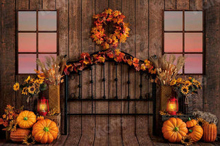 Kate Fall Pumpkin Boho Printed Backdrop Wood Board Designed by Emetselch