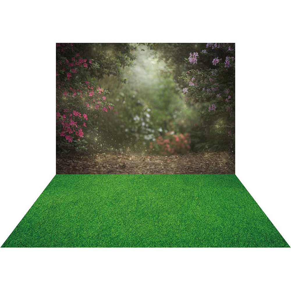 Kate Florals Garden Fairy Spring Backdrop+Green Grassland Rubber Floor Mat