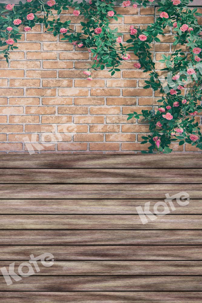 Kate Flower Brick Wall Backdrop Wood Splicing Designed by Chain Photography