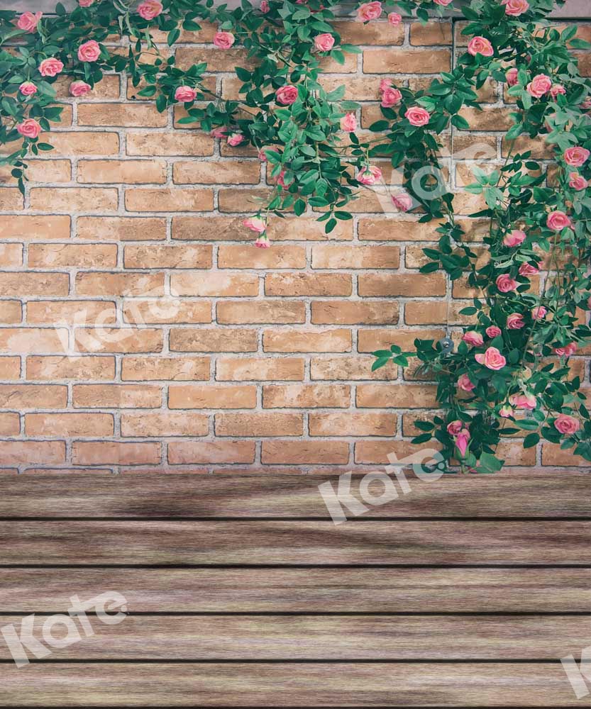 Kate Flower Brick Wall Backdrop Wood Splicing Designed by Chain Photography