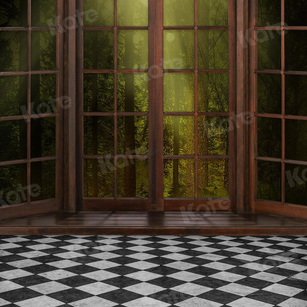 Kate Forest Window Backdrop Outside Wooden for Photography