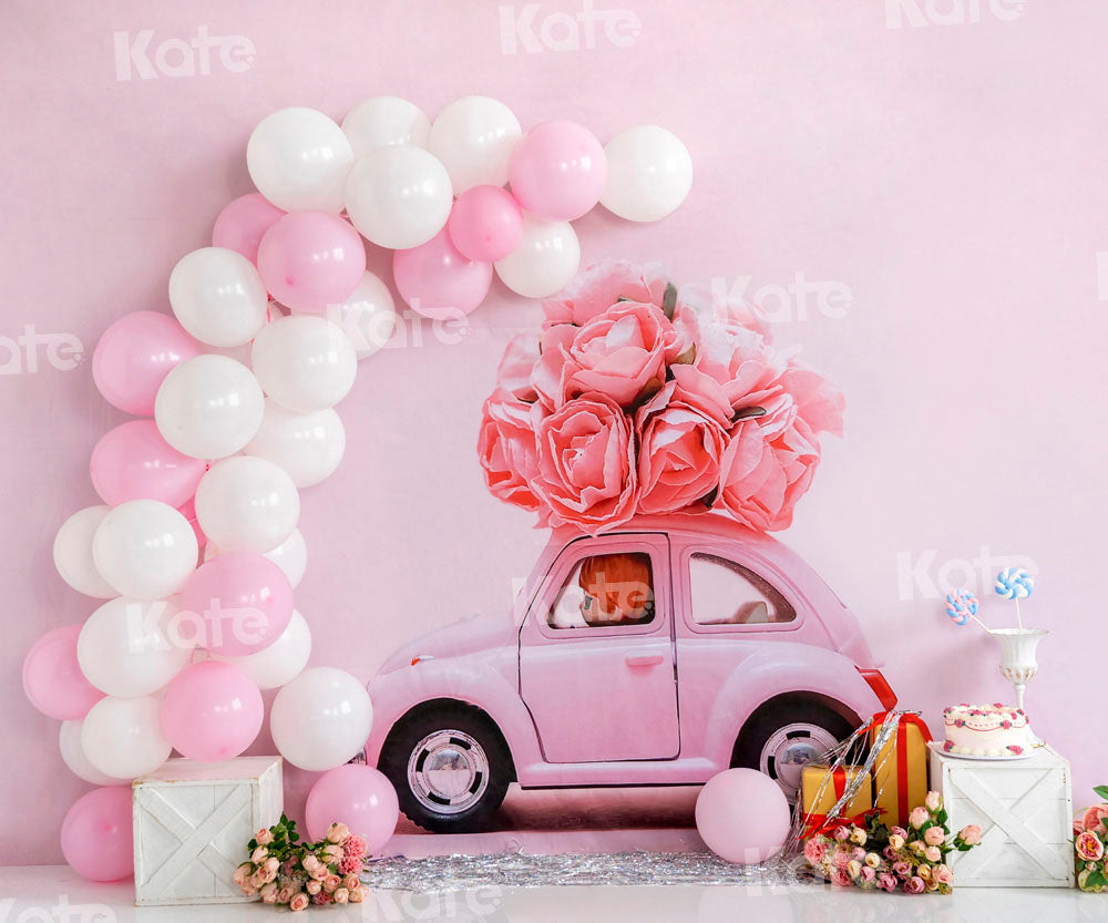 Kate Friday Party Backdrop Pink Car Balloon Flower Cake Smash Designed by Emetselch