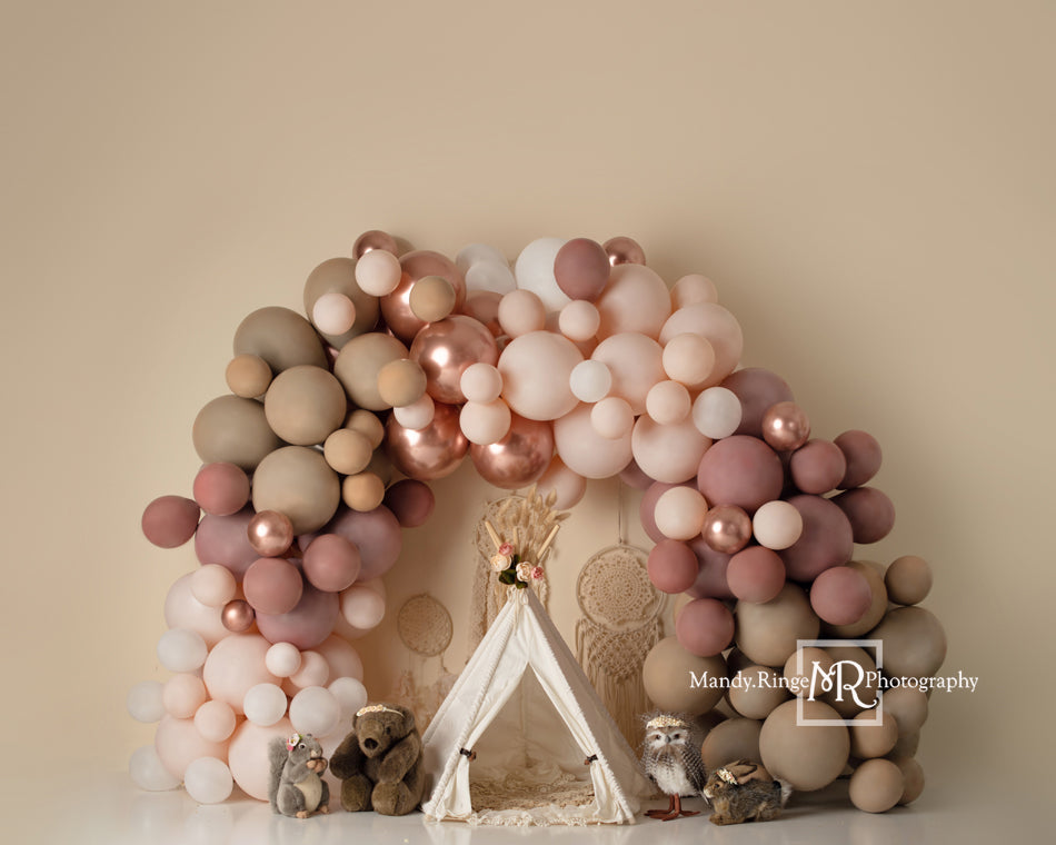 Kate Girl Boho Balloons Backdrop Wild One Animals Designed by Mandy Ringe Photography