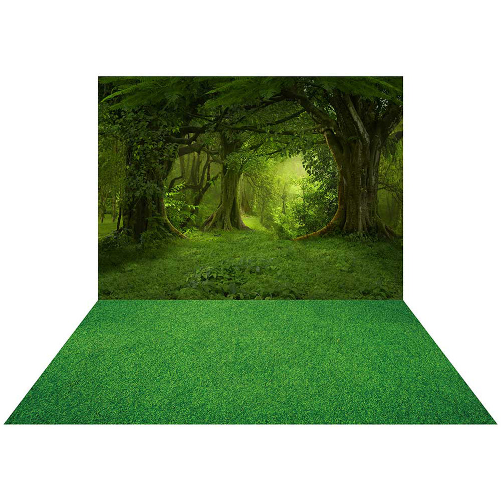 Kate Green Forest Fantastic Foggy Studio Backdrop+Green Grassland Rubber Floor Mat
