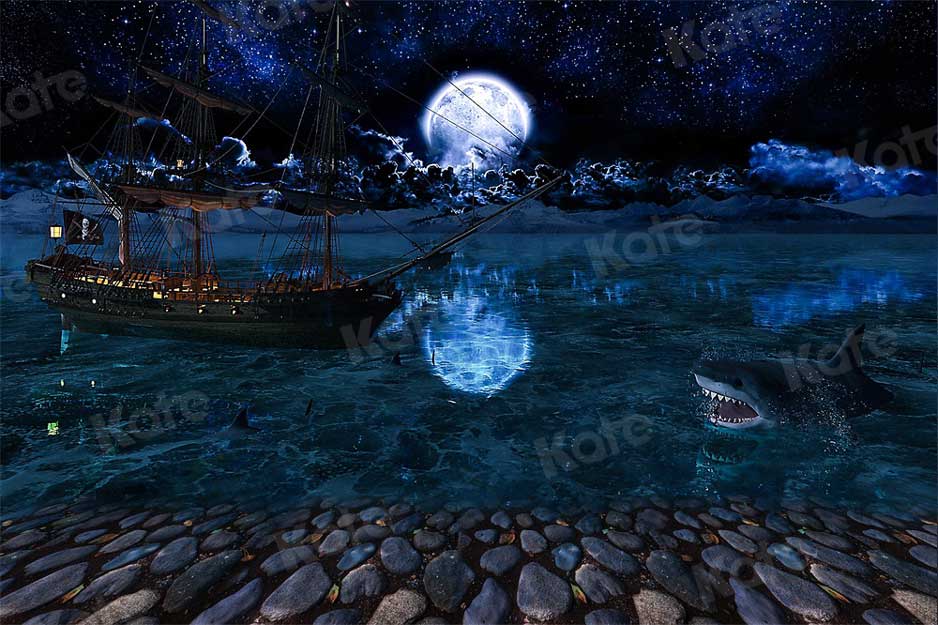 Kate Magic Moon Night Backdrop Shark Boat Stone for Photography