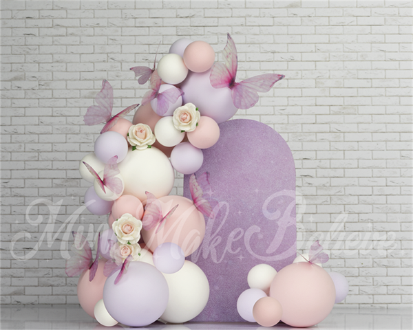 Kate Pink Butterfly Arch Backdrop White Brick Wall Birthday Designed by Mini MakeBelieve