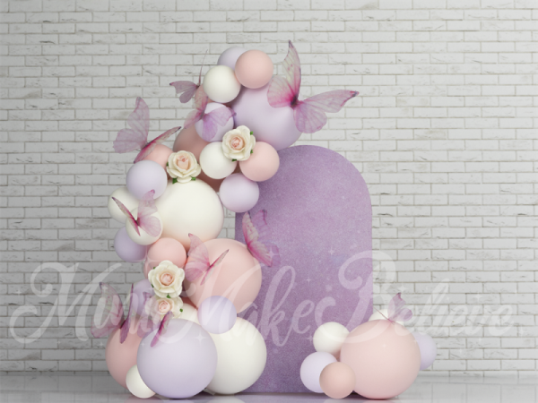Kate Pink Butterfly Arch Backdrop White Brick Wall Birthday Designed by Mini MakeBelieve