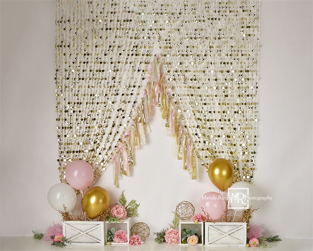 Kate Pink Gold Sparkle Backdrop Curtain Designed by Mandy Ringe Photography