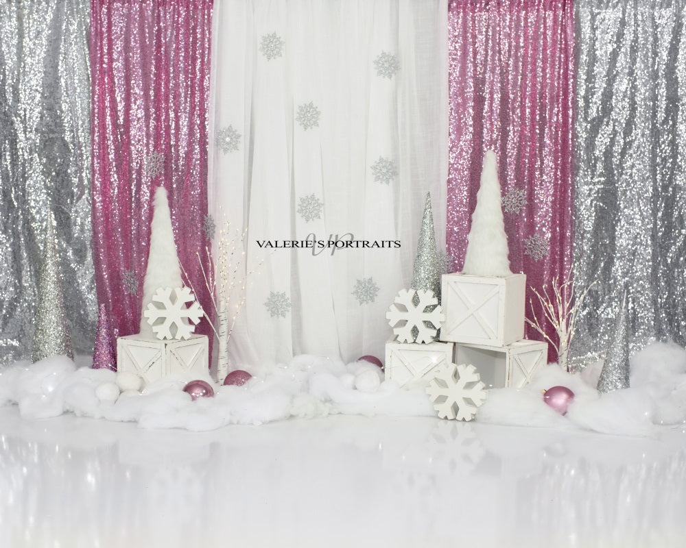 Kate Pink Silver Winter Backdrop Wonderland Designed by Valerie Miranda