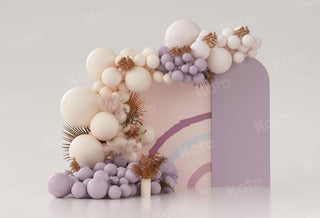 Kate Purple Boho Balloons Printed Backdrop Cake Smash Designed by Uta Mueller Photography