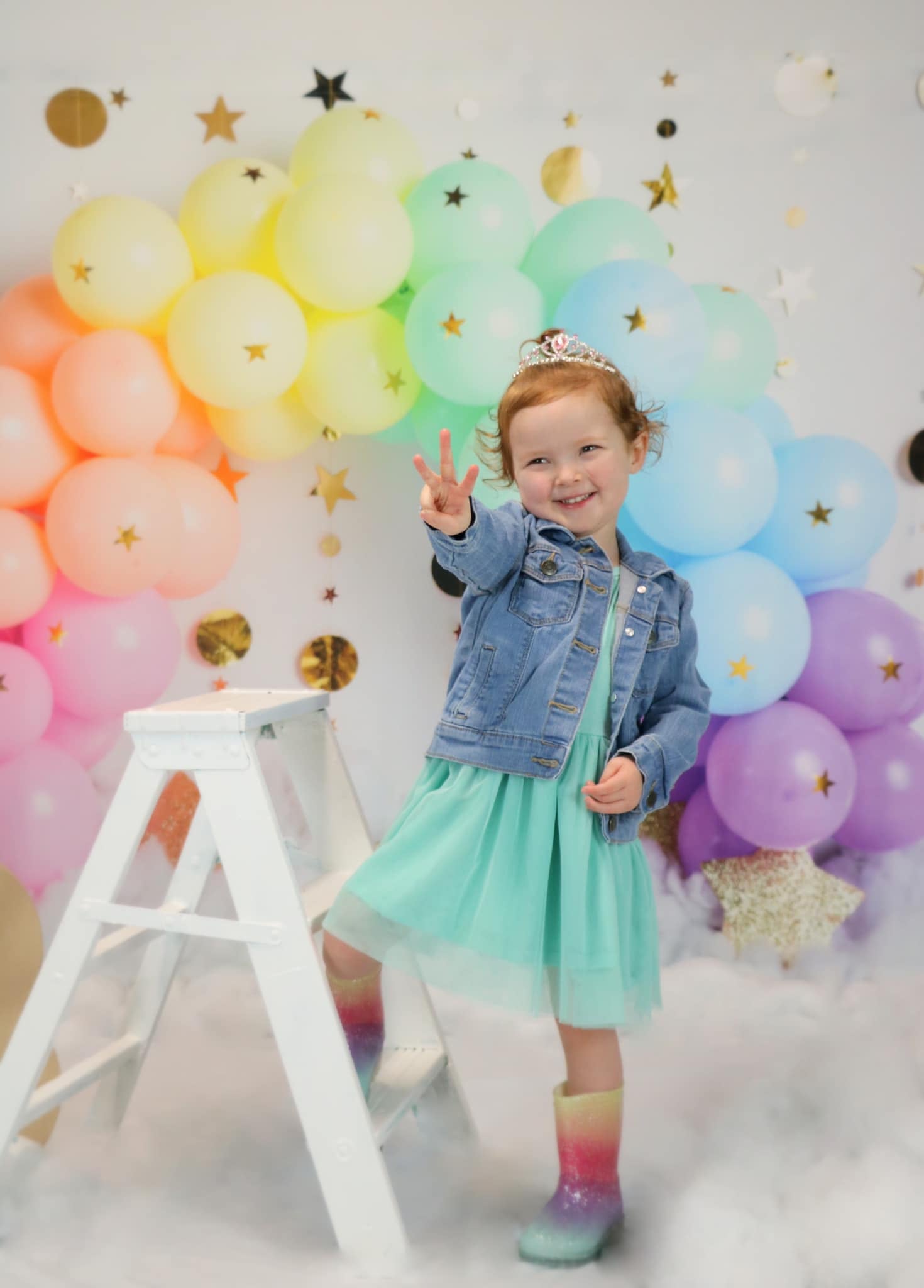 Kate Rainbow Balloons Garland Children Cake Smash Backdrop Designed by Megan Leigh Photography