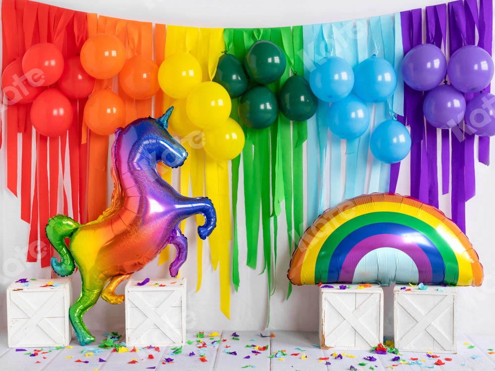 Kate Rainbow Unicorn Backdrop Birthday Balloon Designed by Emetselch