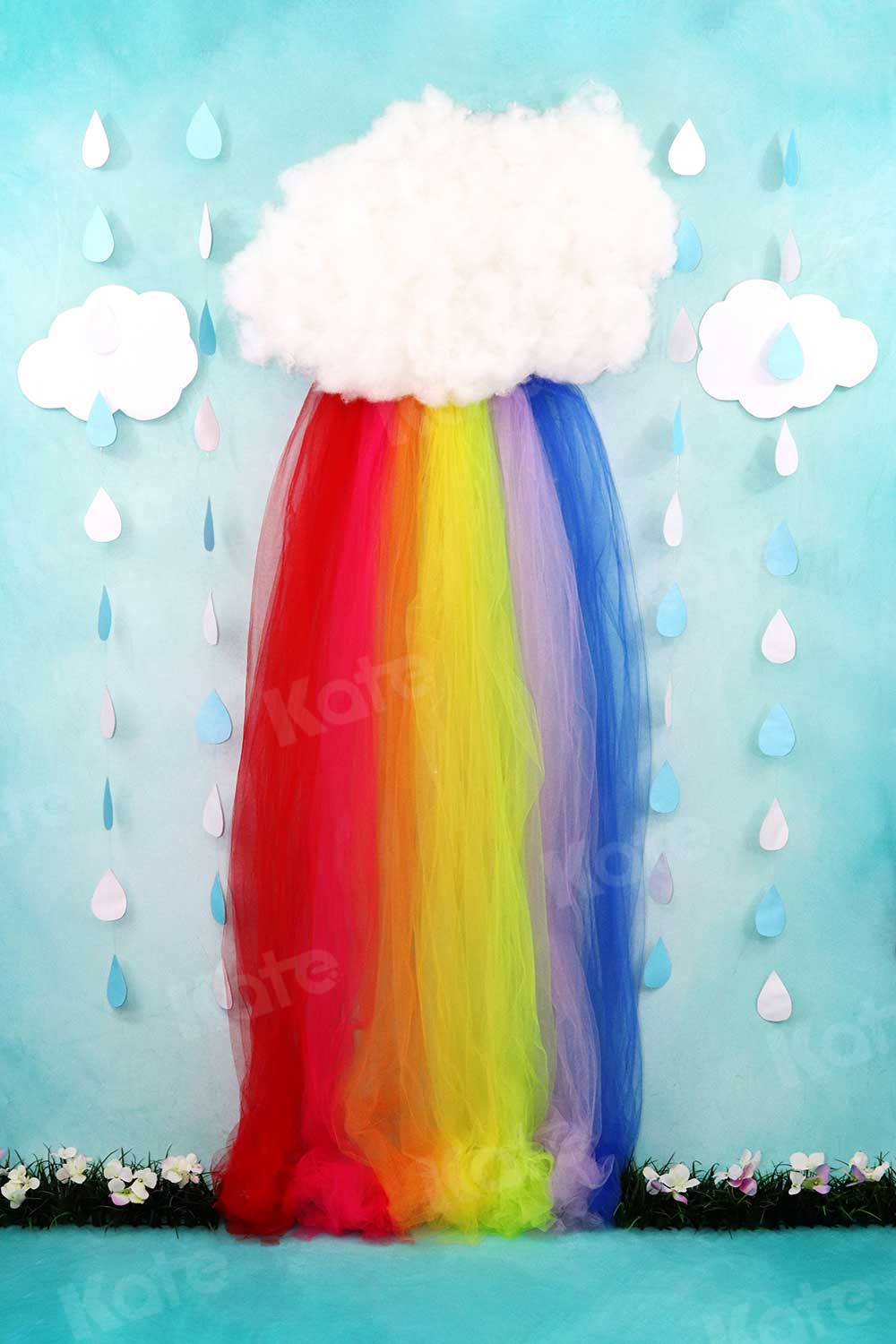 Kate Rainy Spring Rainbow Flowers Children Backdrop Designed by Leann West