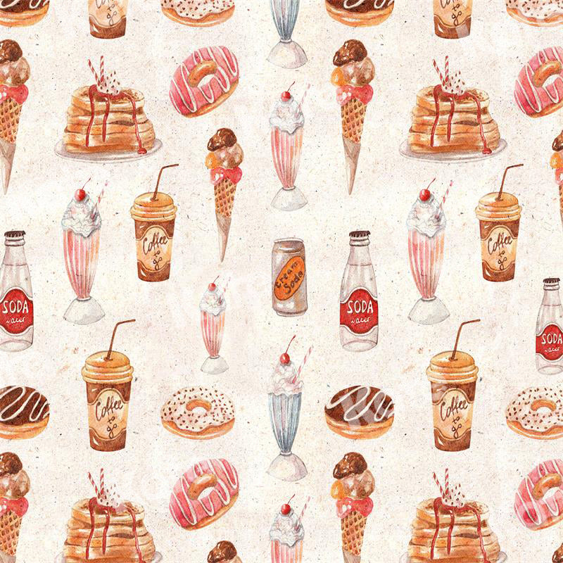 Kate Retro Delicious Party Backdrop Ice Cream Cake Drinks for Photography