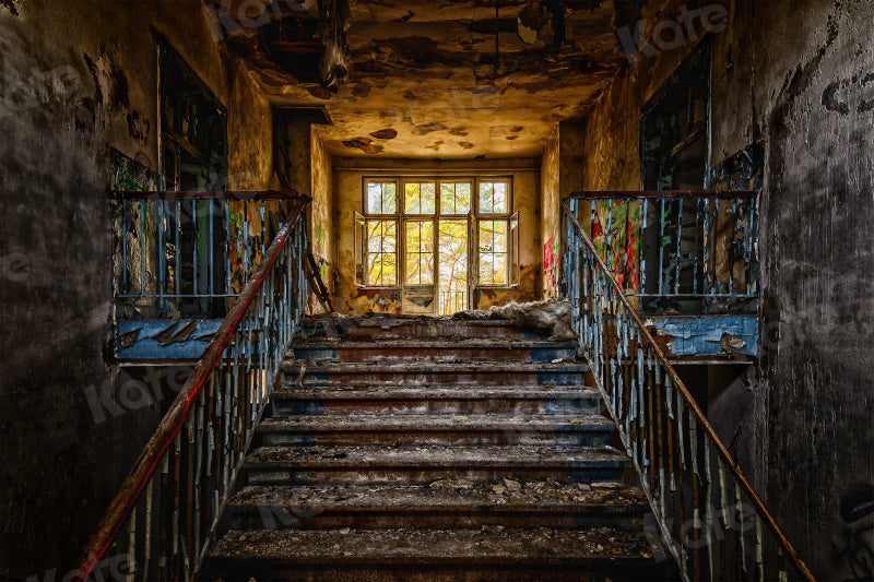 Kate Retro Grand Staircase Backdrop Abandoned Building for Photography