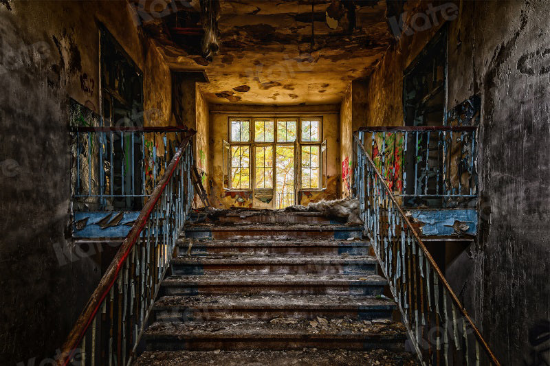 Kate Retro Grand Staircase Backdrop Abandoned Building for Photography