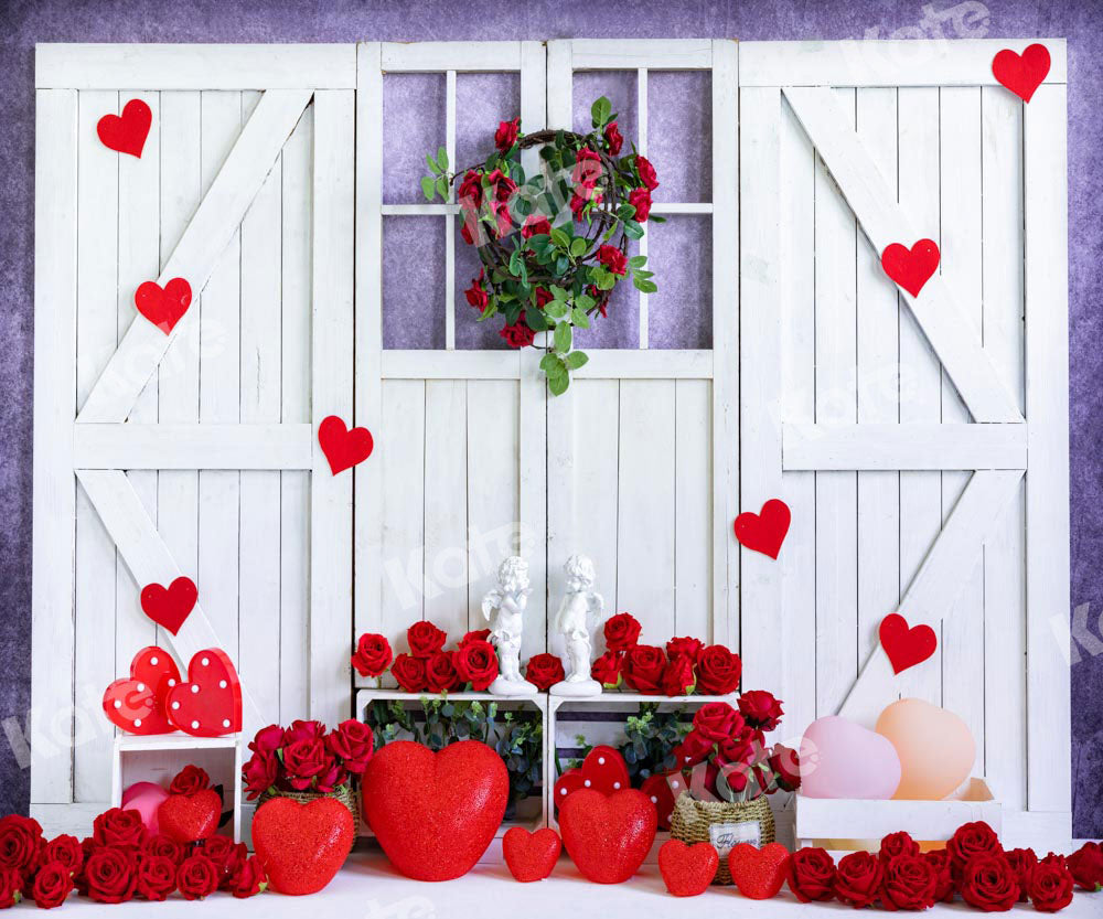 Kate Roses Valentine's Day Backdrop White Wooden Door Designed by Emetselch
