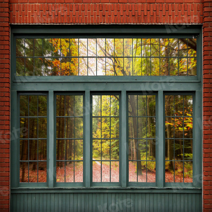 Autumn Forest Window View Backdrop