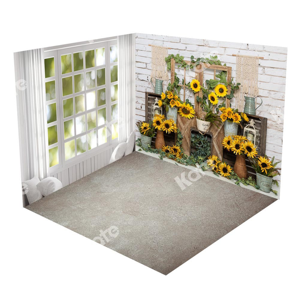 Kate Scenery Outside Window Summer/Spring Sunflower Gray Room Set(8ftx8ft&10ftx8ft&8ftx10ft)