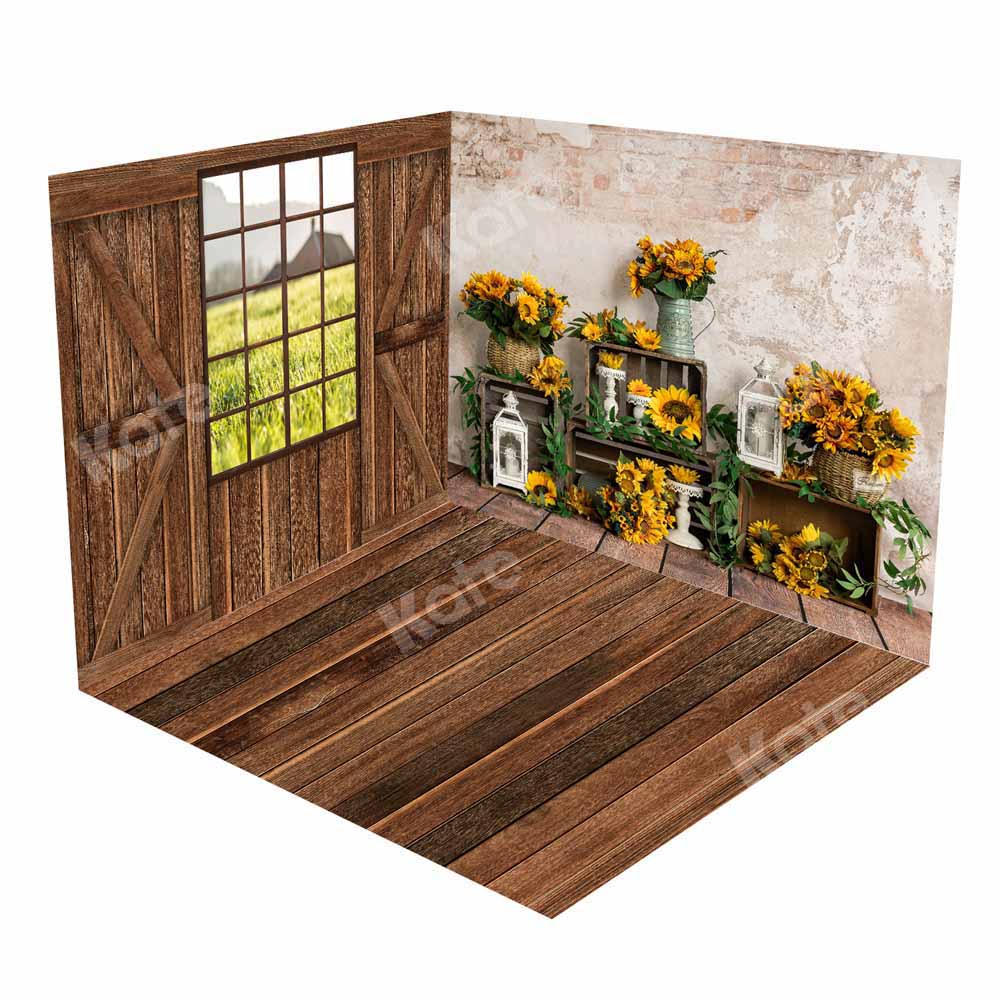 Kate Scenery Outside Wooden Window Summer Sunflower Room Set(8ftx8ft&10ftx8ft&8ftx10ft)