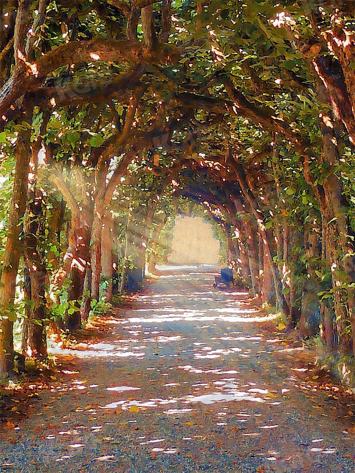 Sunlit Woodland Archway Path Backdrop