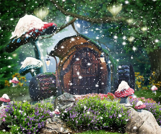 Kate Snow Glitter Backdrop Mushroom Wooden Cabin for Photography