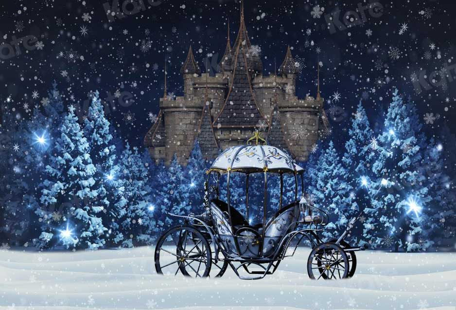 Kate Snowy Night Carriage Backdrop for Photography