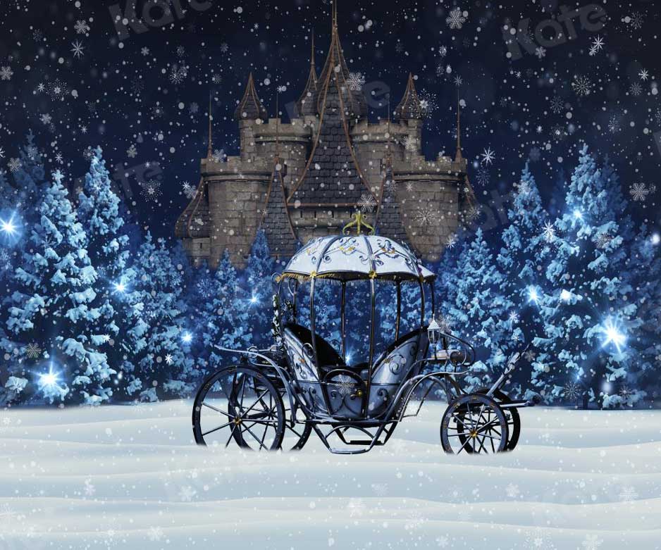 Kate Snowy Night Carriage Backdrop for Photography