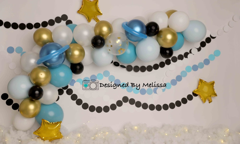 Kate Space Blue Gold Backdrop Balloons Designed by Melissa King