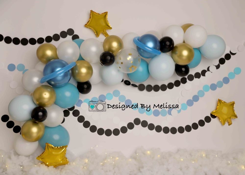 Kate Space Blue Gold Backdrop Balloons Designed by Melissa King