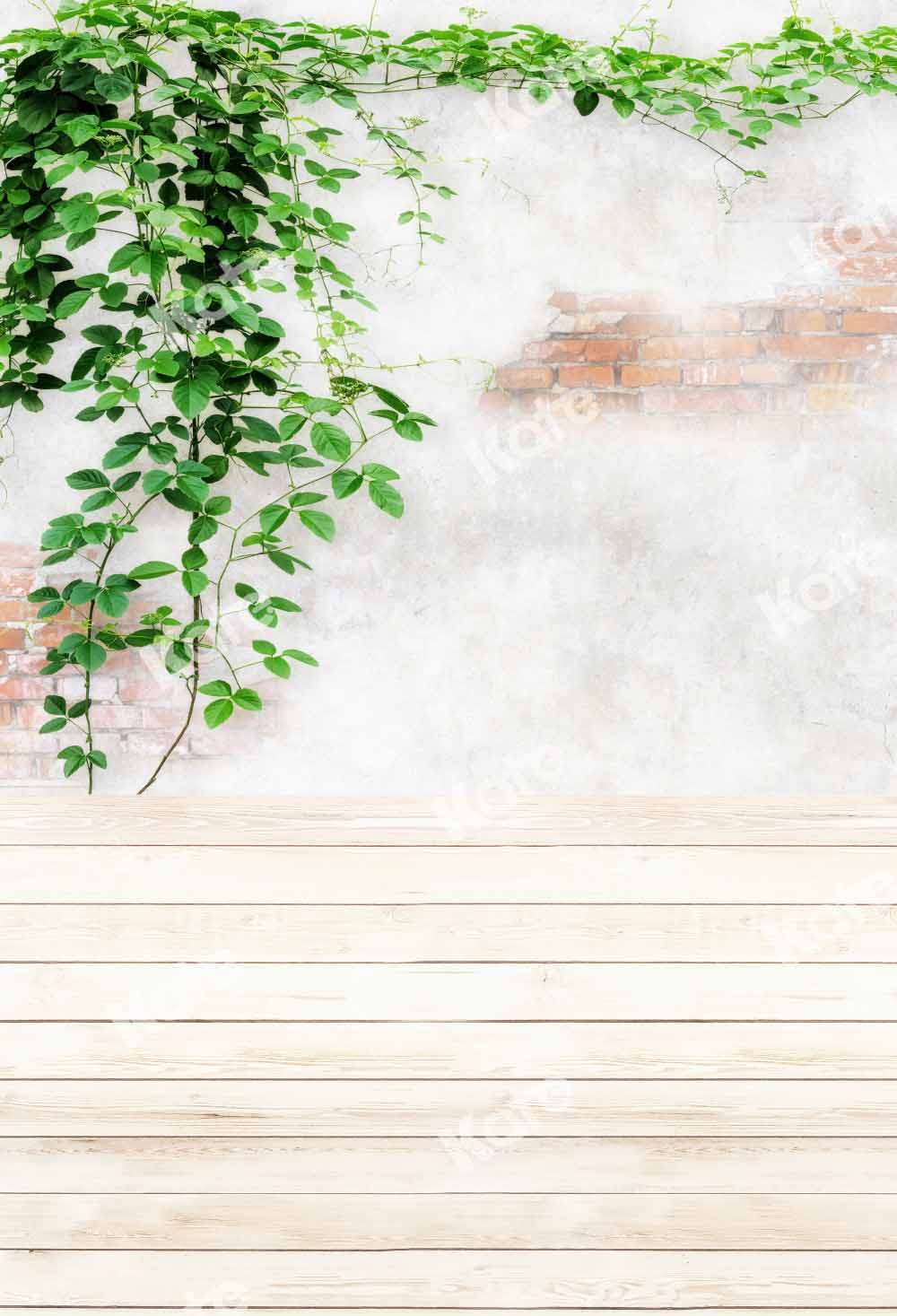 Kate Spring Brick Wall Backdrop White Wooden Plank Designed by Chain Photography