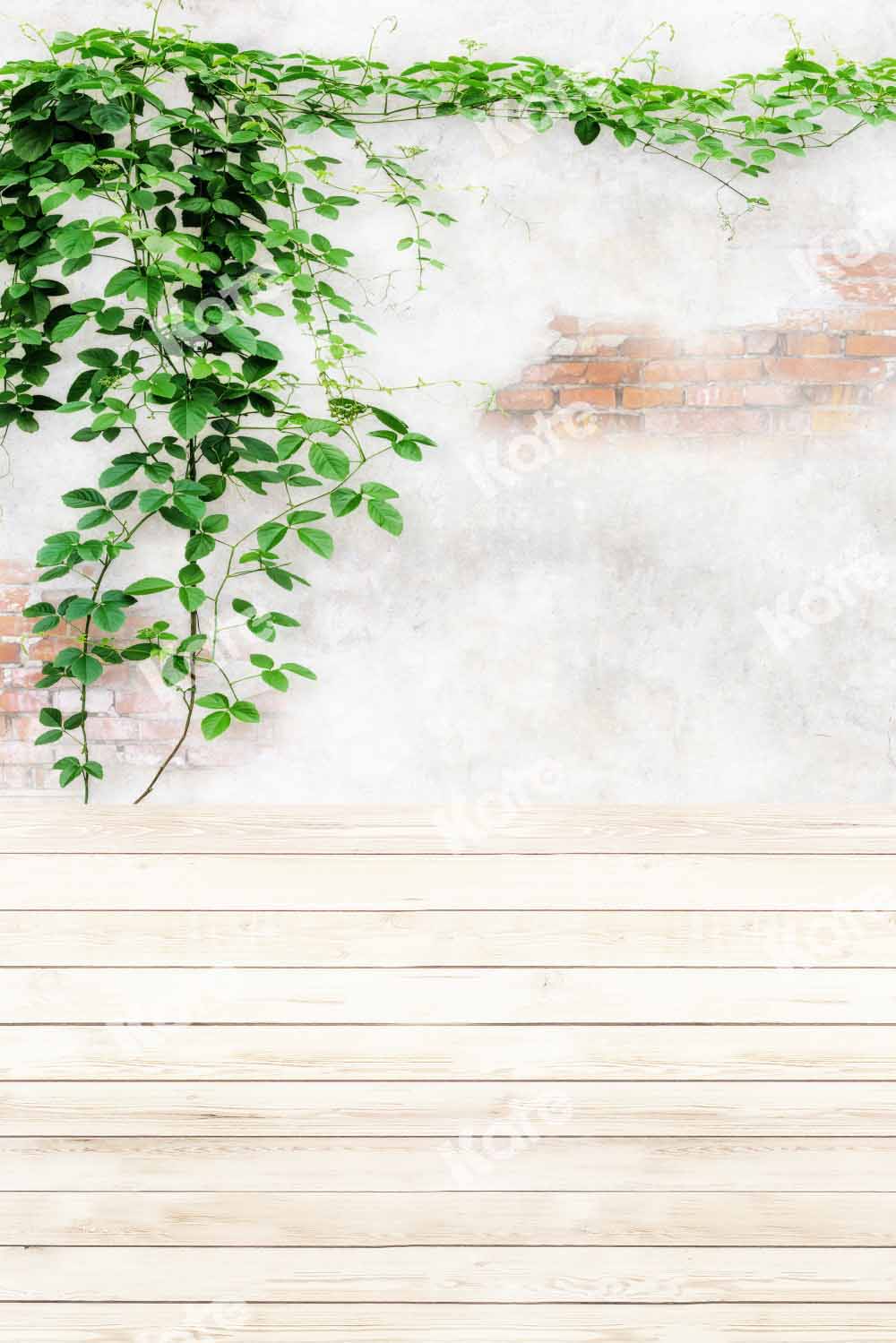 Kate Spring Brick Wall Backdrop White Wooden Plank Designed by Chain Photography