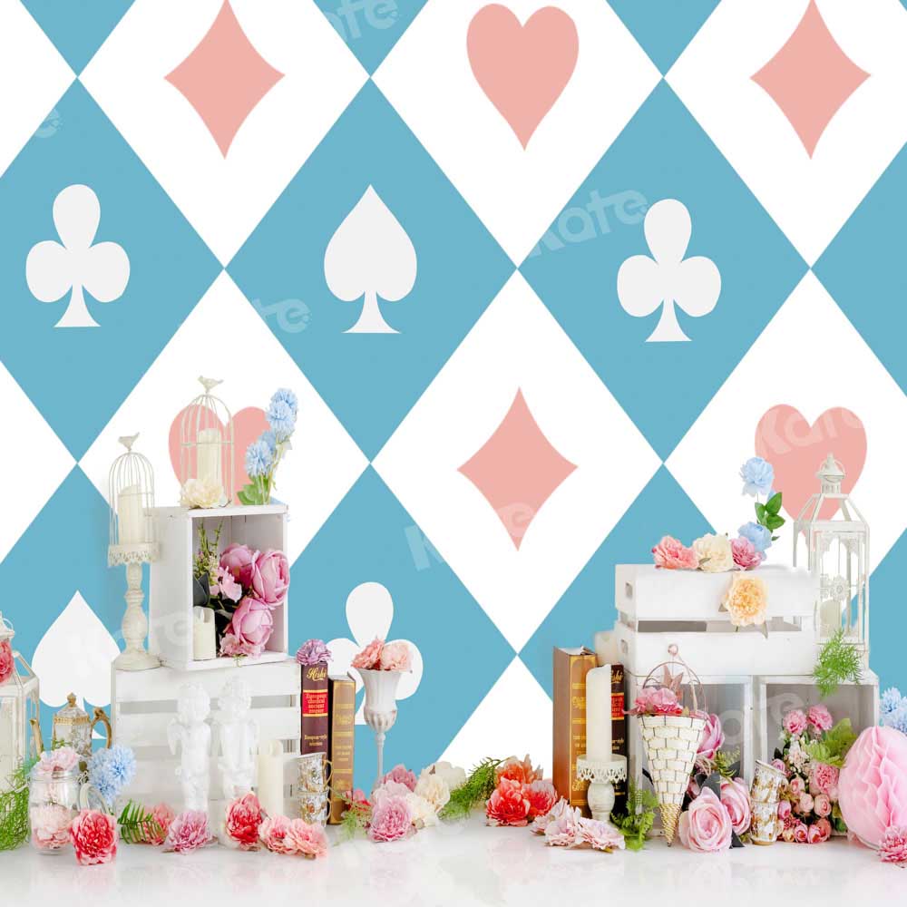 Kate Spring Cake Smash Backdrop Flowers Playing Card Designed by Emetselch