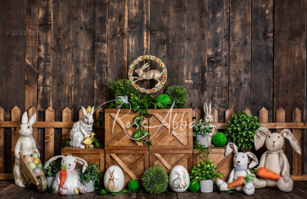 Kate Spring/Easter Backdrop Dark Wood Cake Smash for Photography Designed By Rose Abbas