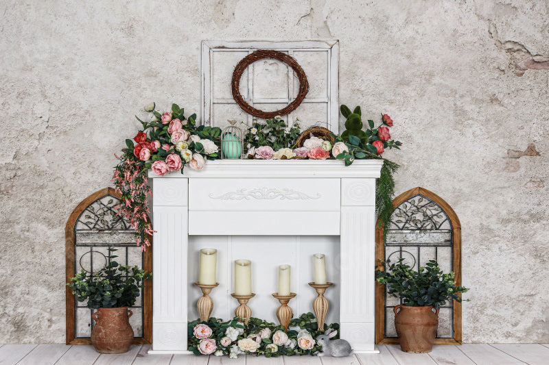 Kate Spring/Easter Flowers Backdrop Fireplace for Photography