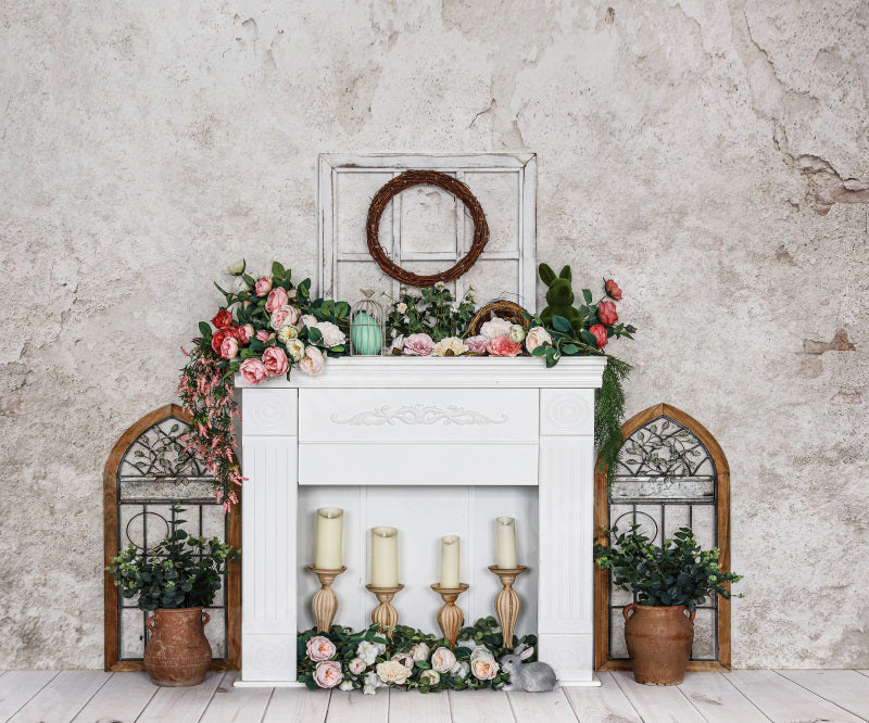 Kate Spring/Easter Flowers Backdrop Fireplace for Photography