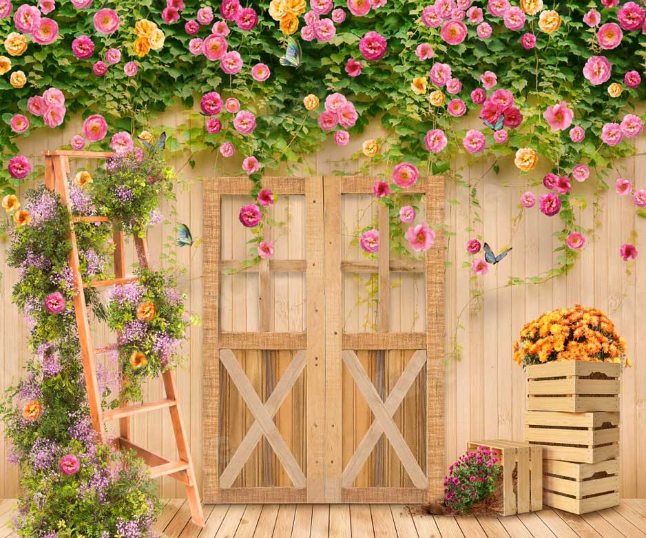 Kate Spring Flower Garden Wood Door Backdrop Designed By Ava Lee - Kate Backdrop