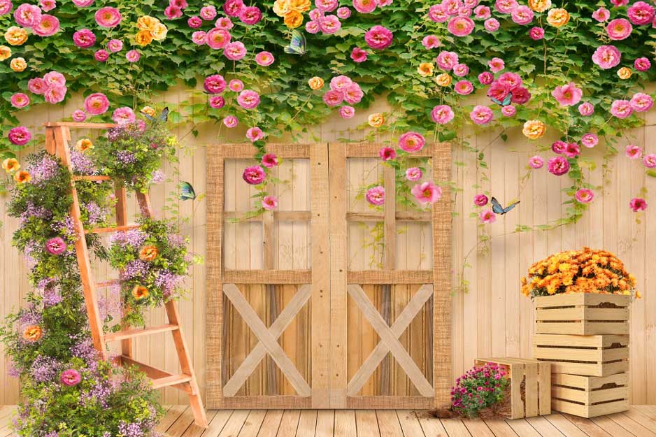 Kate Spring Flower Garden Wood Door Backdrop Designed By Ava Lee - Kate Backdrop