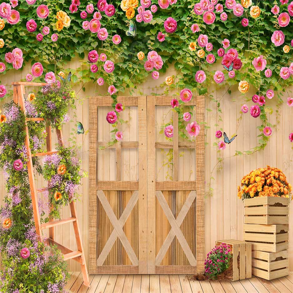 Kate Spring Flower Garden Wood Door Backdrop Designed By Ava Lee - Kate Backdrop