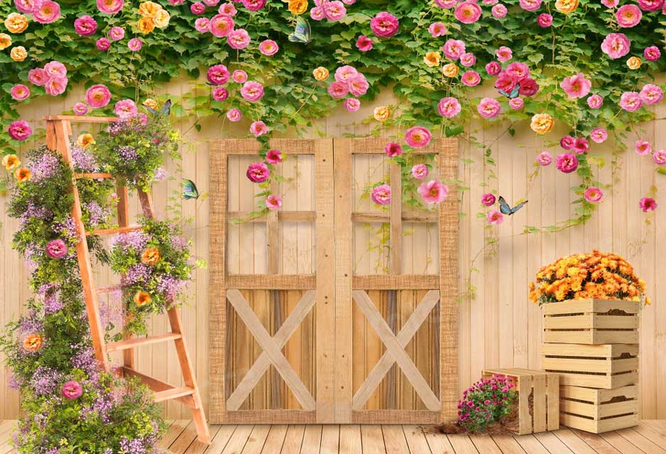 Kate Spring Flower Garden Wood Door Backdrop Designed By Ava Lee