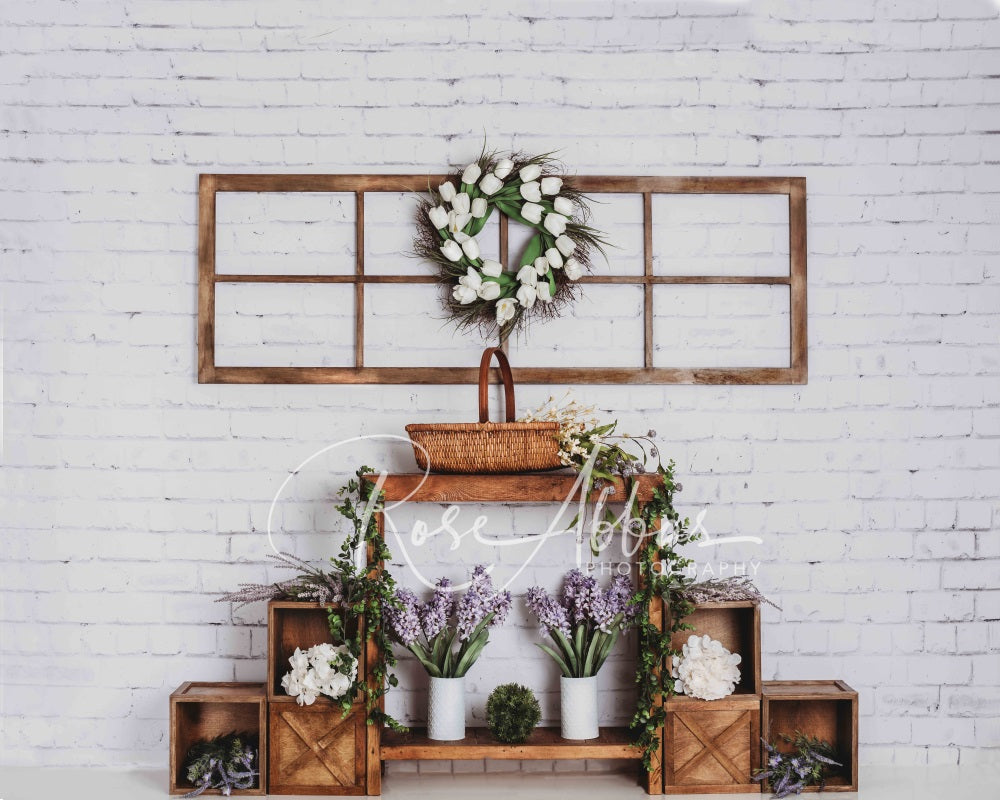 Kate Spring Flowers Backdrop White Brick Wall Designed By Rose Abbas