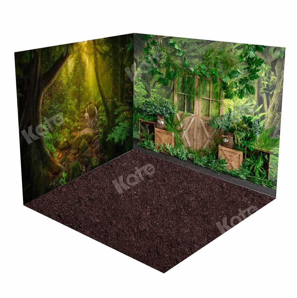 Kate Spring Jungle Wooden Door Green Plant Room Set(8ftx8ft&10ftx8ft&8ftx10ft)